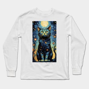 Starry Night Felines: Van Gogh's Cat Constellation Long Sleeve T-Shirt